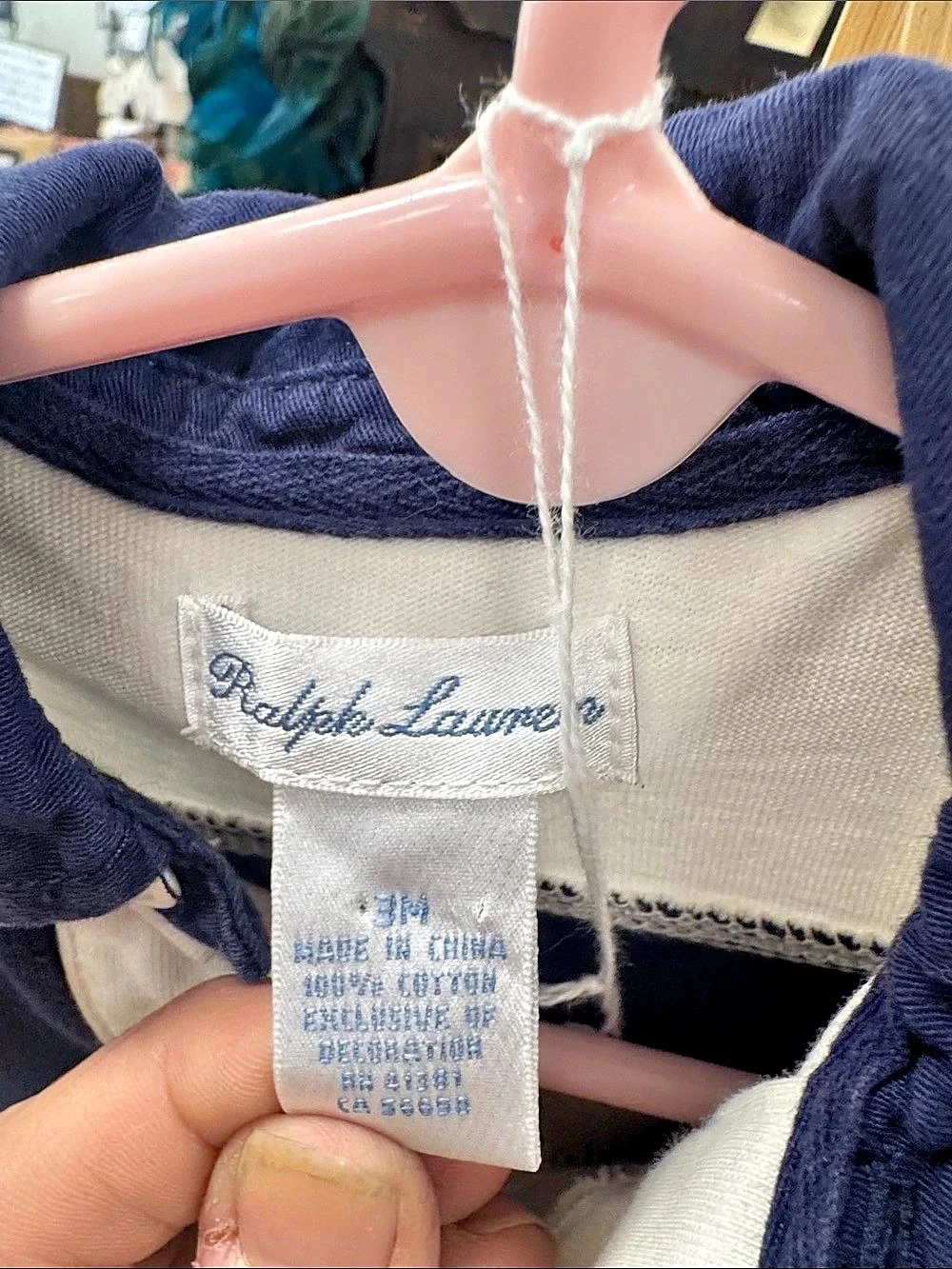 Ralph Lauren Striped Polo Romper Blue & White Baby 3M